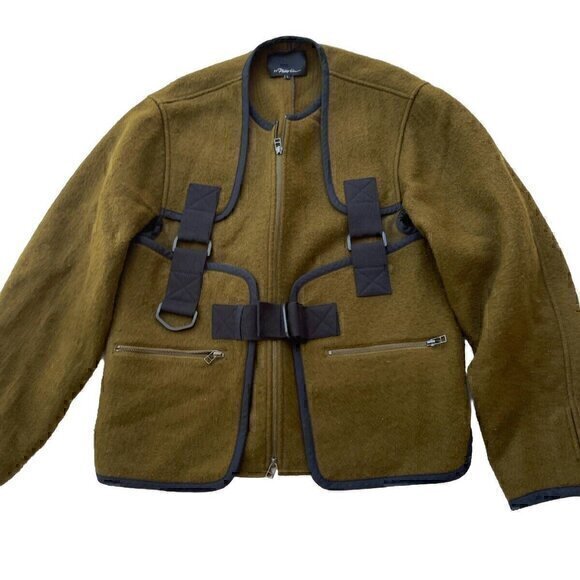 3.1 Phillip Lim wool Long Sleeve Zip Jacket With Belt Green Olive Retal $690+ L - Picture 1 of 15